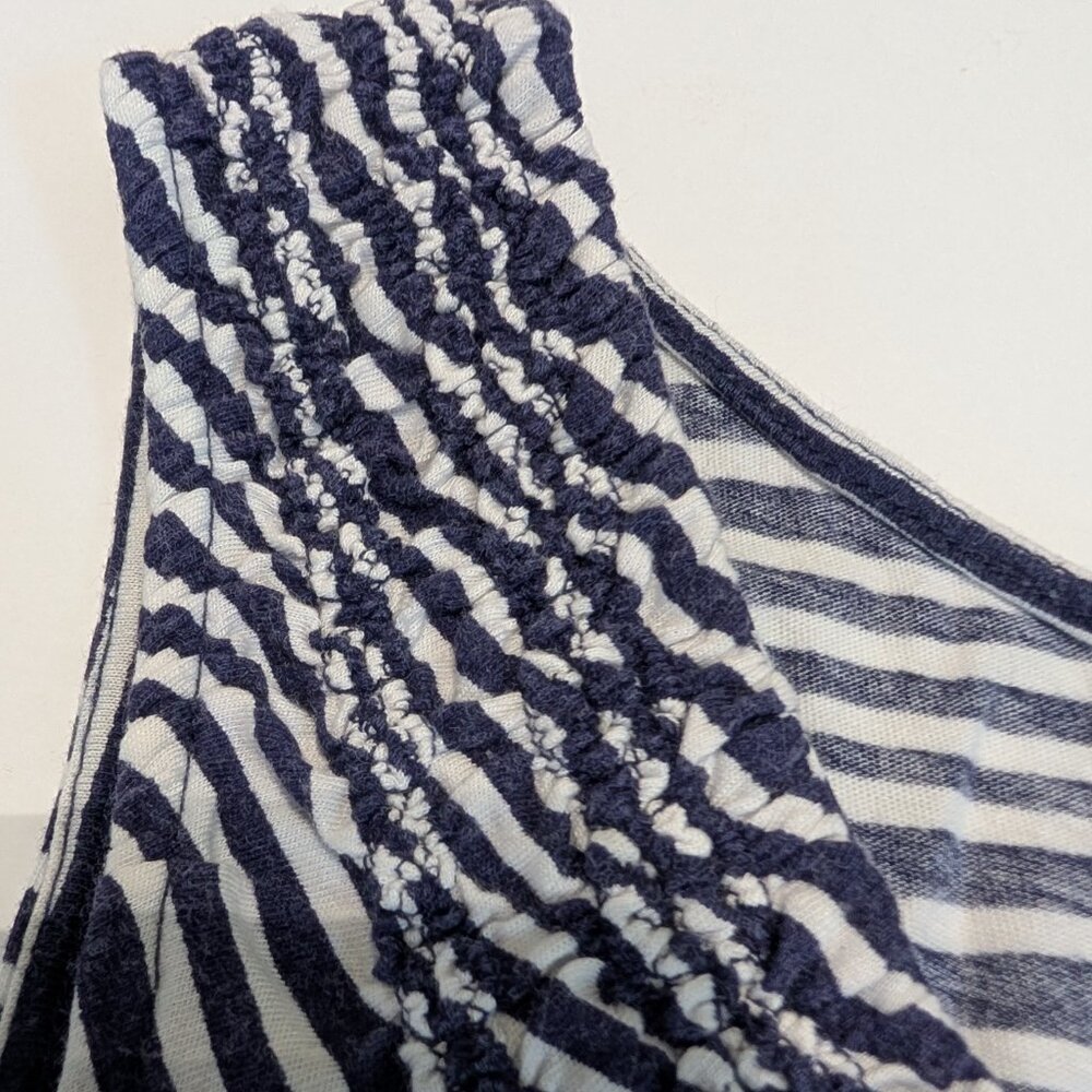Ann Taylor Loft blue & white stripped sleeveless shirt with smocked neckline, - Picture 5 of 11